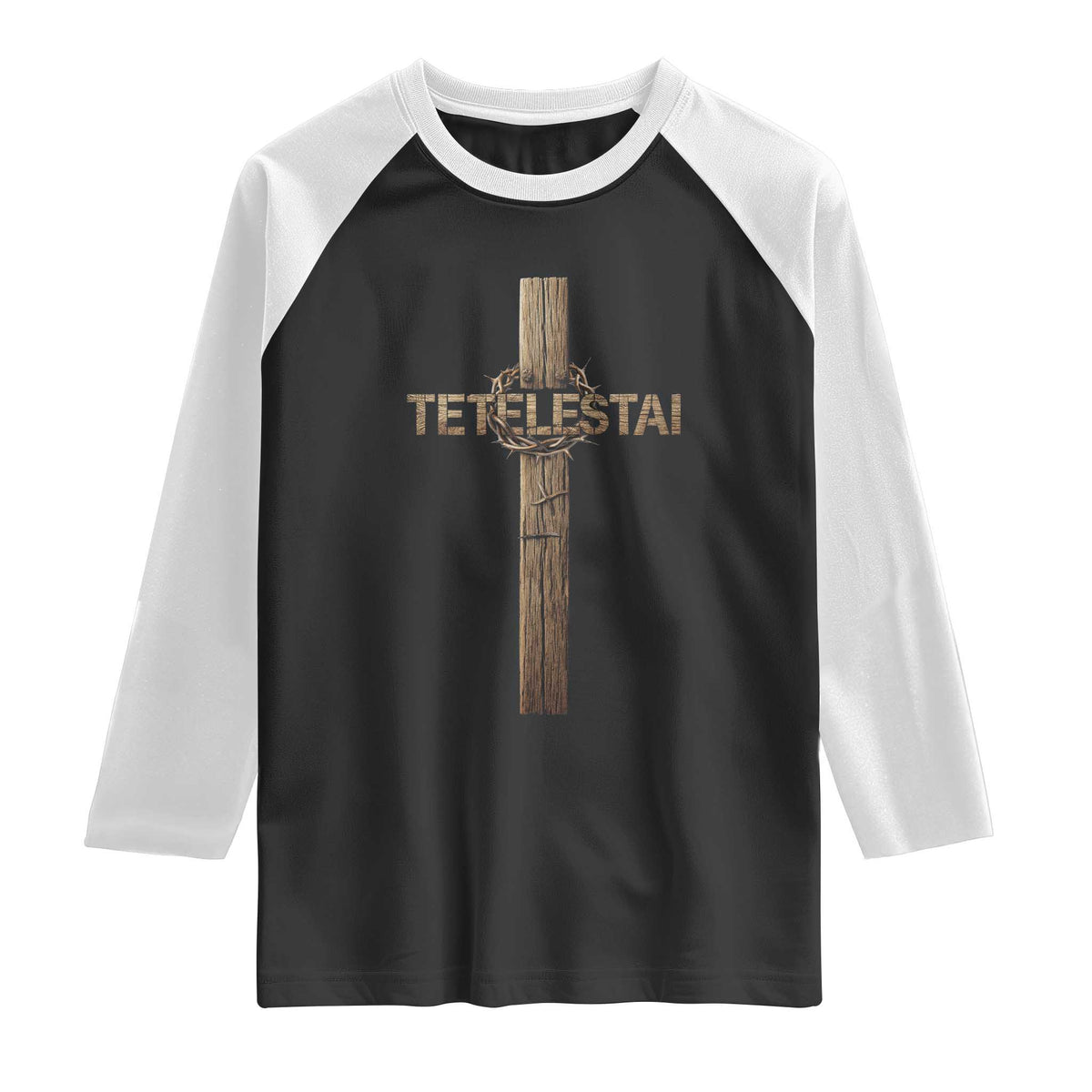 Christian Easter Resurrection Day Tetelestai Religious Cross Raglan Shirt TS11 Black White Print Your Wear