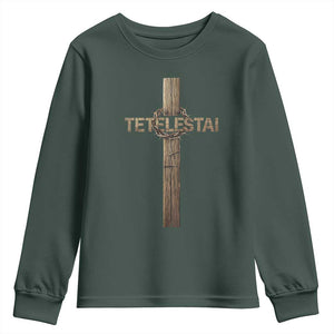 Christian Easter Resurrection Day Tetelestai Religious Cross Youth Sweatshirt TS11 Dark Forest Green Print Your Wear