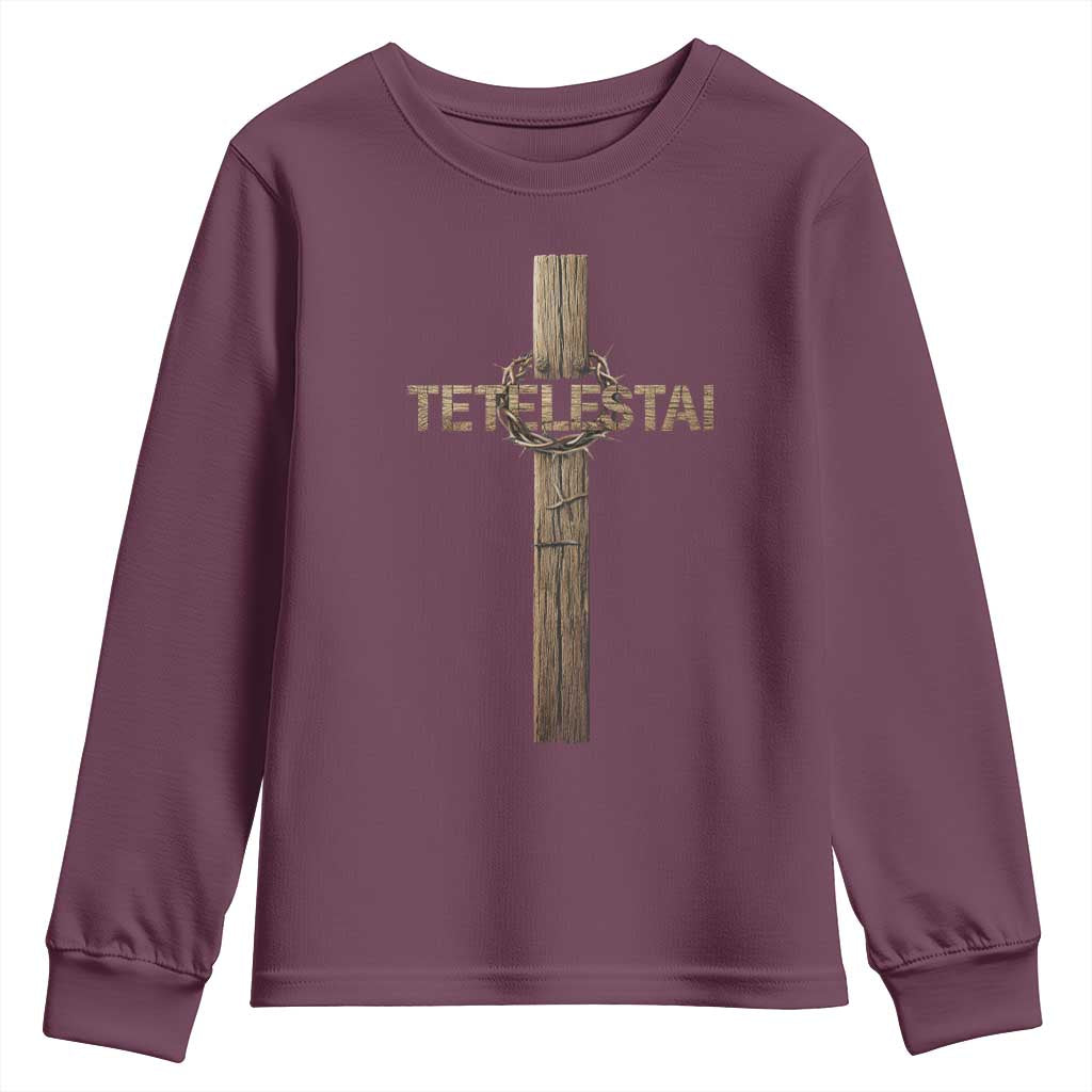 Christian Easter Resurrection Day Tetelestai Religious Cross Youth Sweatshirt TS11 Maroon Print Your Wear