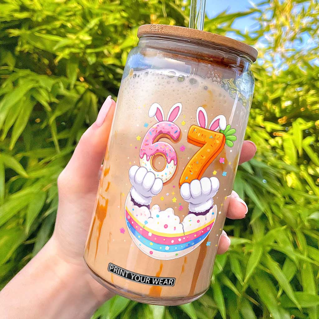 Funny Easter Day Bunny 67 Six Seven Meme Glass Can TS11 Black Print Your Wear