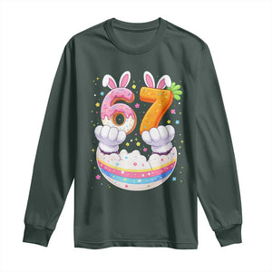 Funny Easter Day Bunny 67 Six Seven Meme Long Sleeve Shirt TS11 Dark Forest Green Print Your Wear