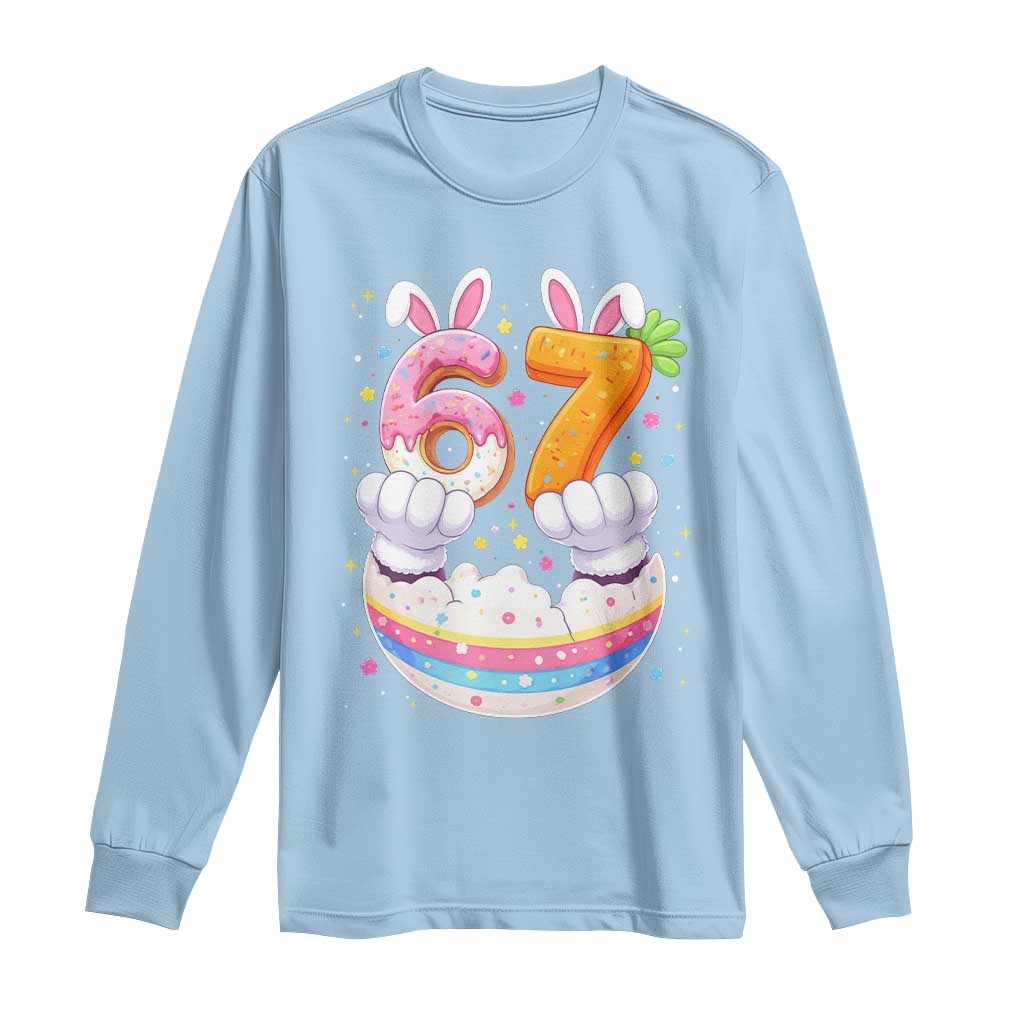 Funny Easter Day Bunny 67 Six Seven Meme Long Sleeve Shirt TS11 Light Blue Print Your Wear