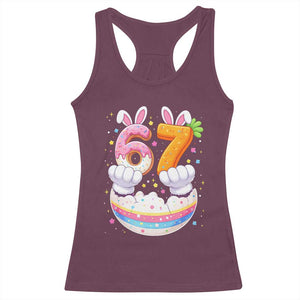 Funny Easter Day Bunny 67 Six Seven Meme Racerback Tank Top TS11 Maroon Print Your Wear