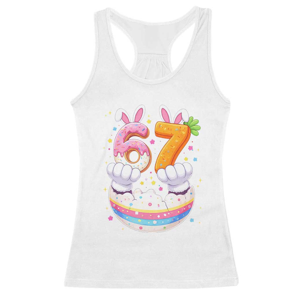 Funny Easter Day Bunny 67 Six Seven Meme Racerback Tank Top TS11 White Print Your Wear