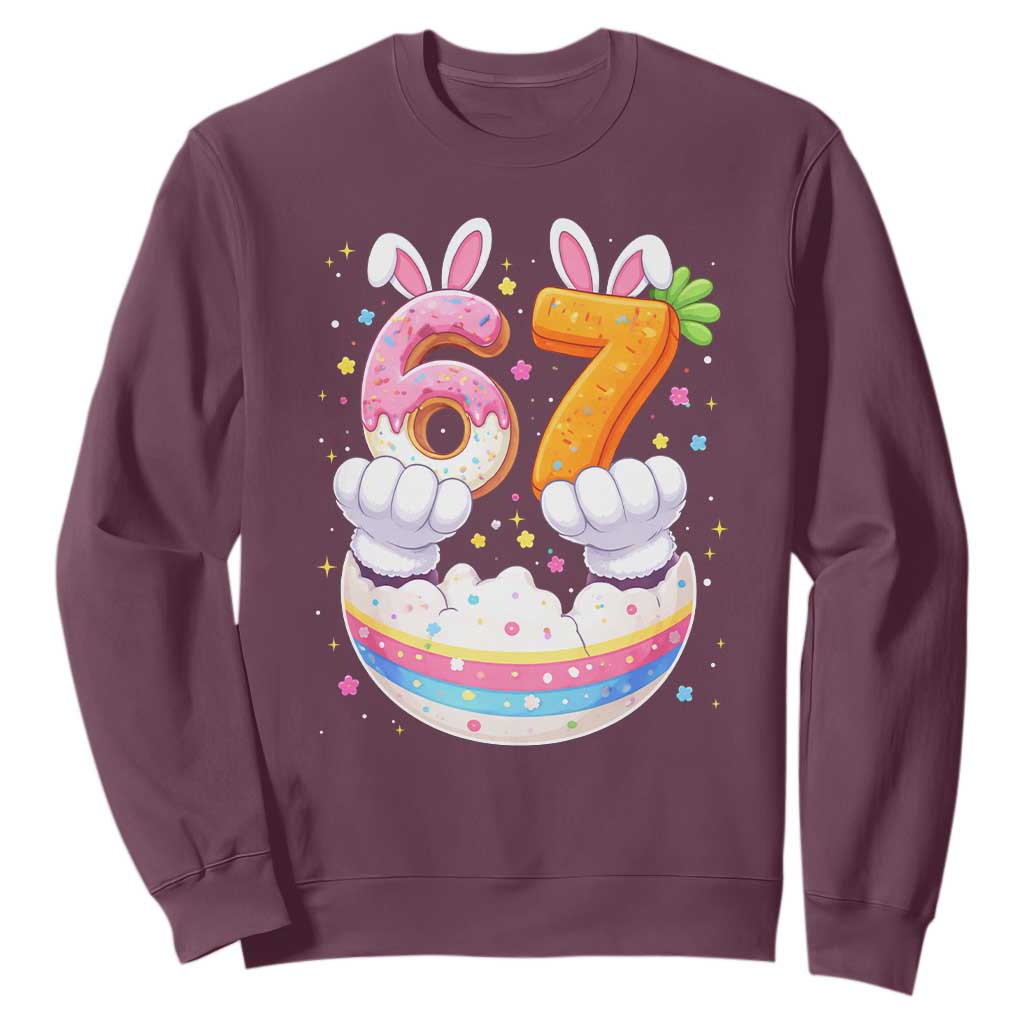 Funny Easter Day Bunny 67 Six Seven Meme Sweatshirt TS11 Maroon Print Your Wear
