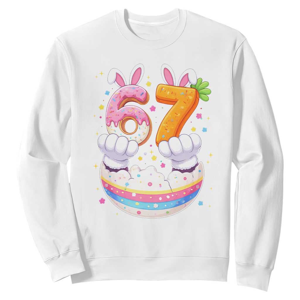 Funny Easter Day Bunny 67 Six Seven Meme Sweatshirt TS11 White Print Your Wear