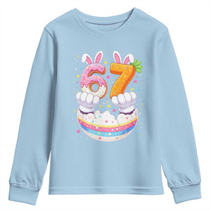 Funny Easter Day Bunny 67 Six Seven Meme Youth Sweatshirt TS11 Light Blue Print Your Wear