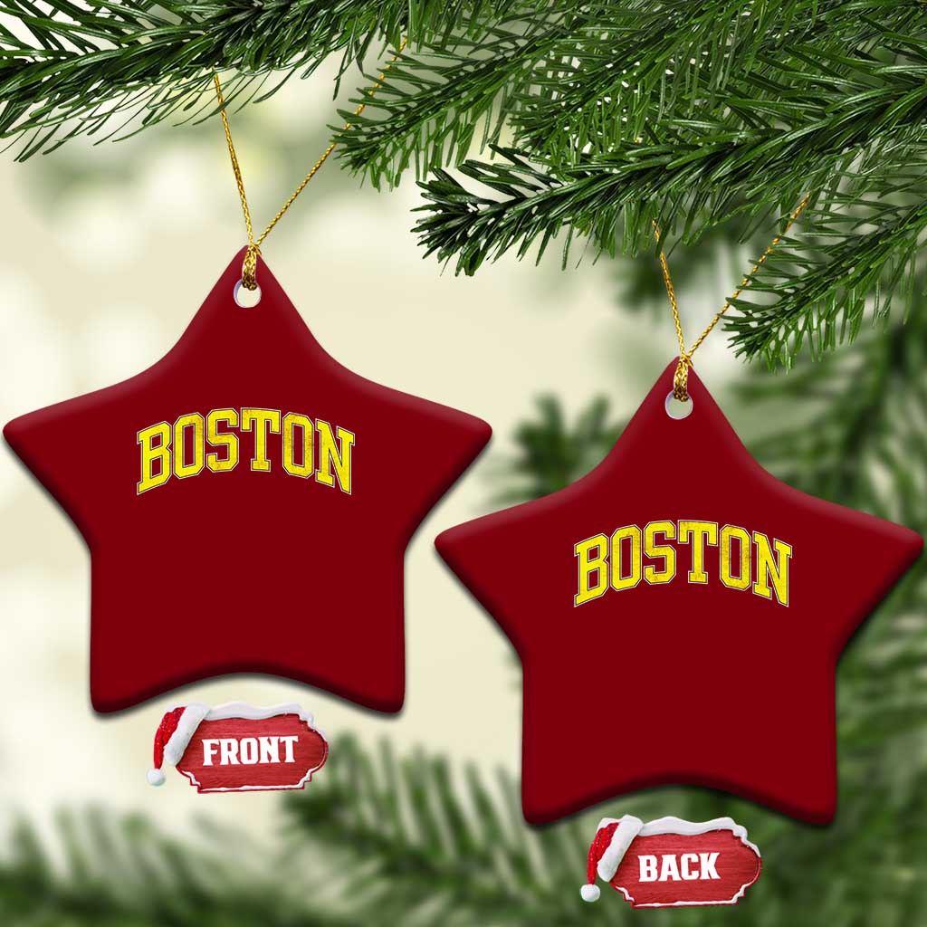 Retro Yellow Boston Massachusetts MA Vintage Throwback Running Ceramic Ornament TS11 Print Your Wear