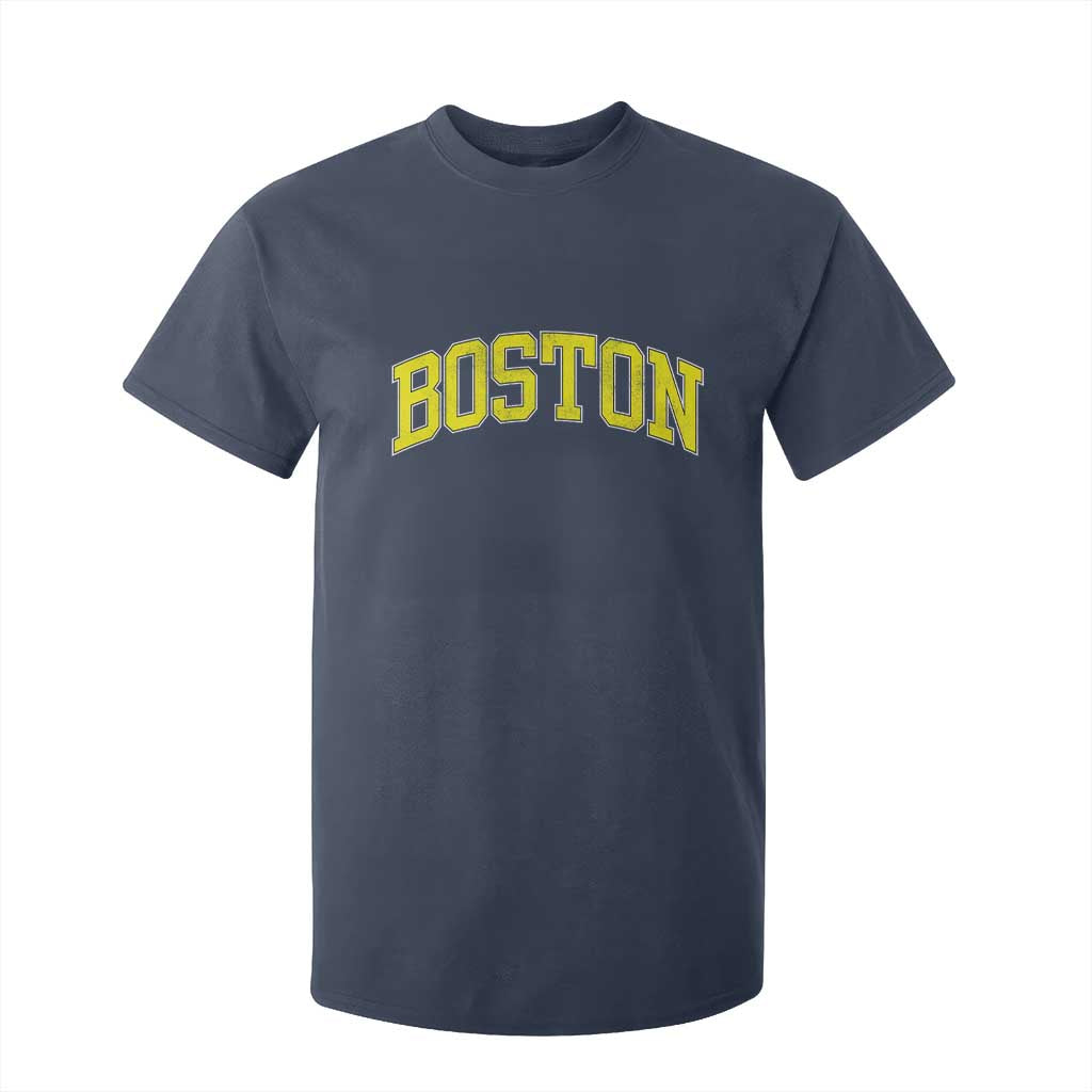 Retro Yellow Boston Massachusetts MA Vintage Throwback Running T Shirt For Kid TS11 Navy Print Your Wear