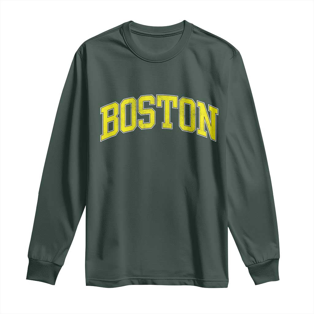 Retro Yellow Boston Massachusetts MA Vintage Throwback Running Long Sleeve Shirt TS11 Dark Forest Green Print Your Wear