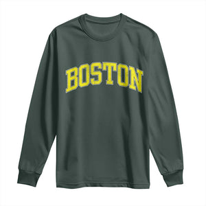 Retro Yellow Boston Massachusetts MA Vintage Throwback Running Long Sleeve Shirt TS11 Dark Forest Green Print Your Wear