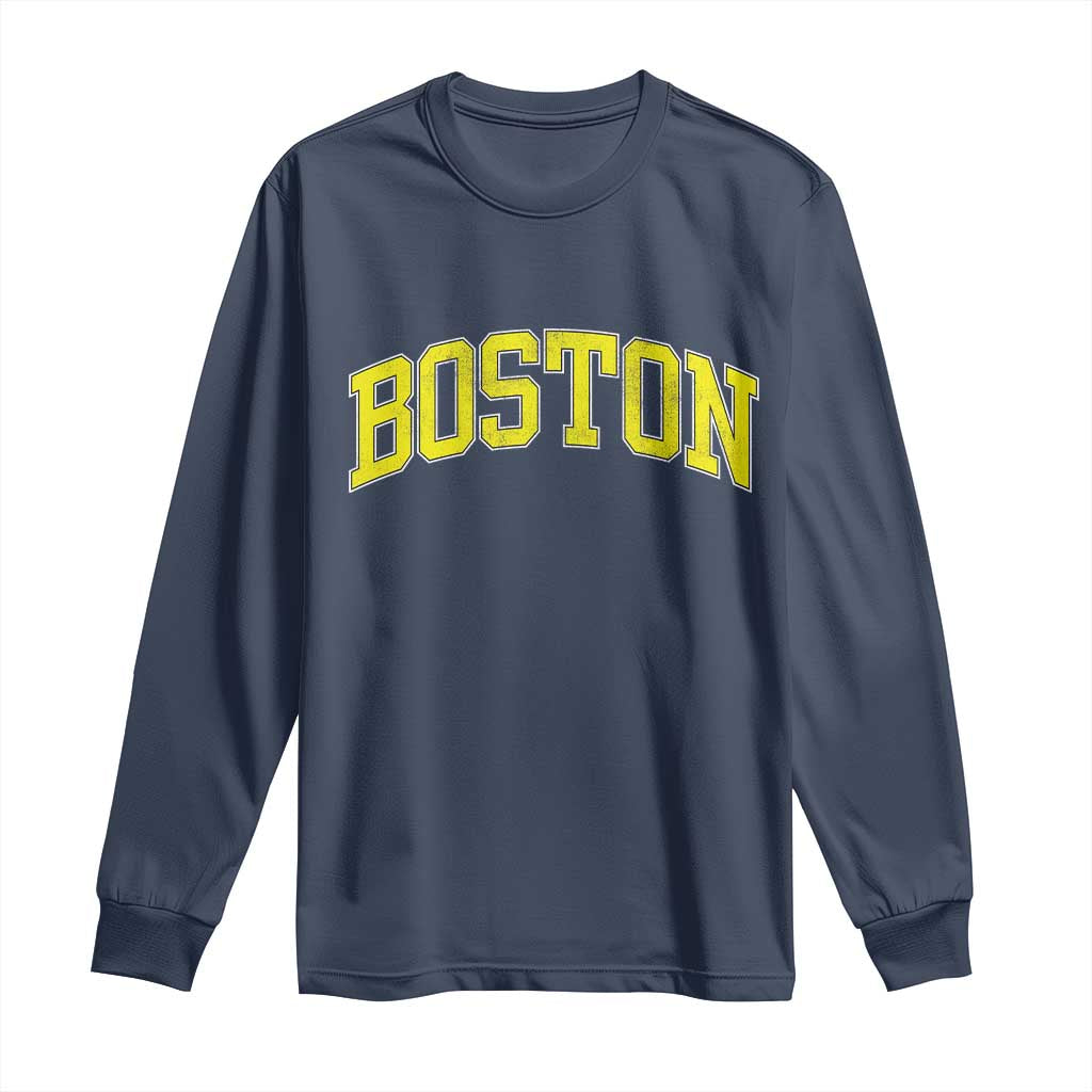 Retro Yellow Boston Massachusetts MA Vintage Throwback Running Long Sleeve Shirt TS11 Navy Print Your Wear