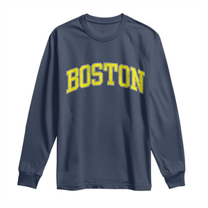Retro Yellow Boston Massachusetts MA Vintage Throwback Running Long Sleeve Shirt TS11 Navy Print Your Wear