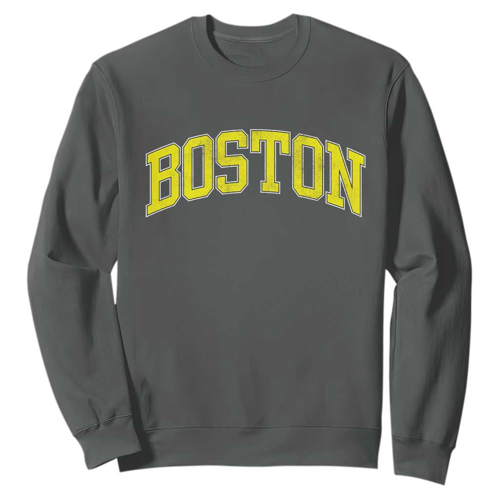 Retro Yellow Boston Massachusetts MA Vintage Throwback Running Sweatshirt TS11 Dark Heather Print Your Wear