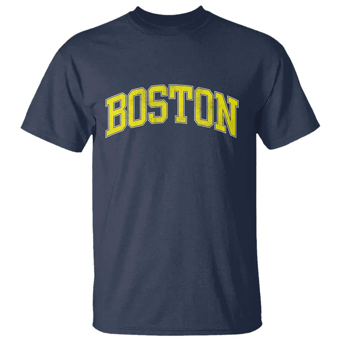 Retro Yellow Boston Massachusetts MA Vintage Throwback Running T Shirt TS11 Navy Print Your Wear
