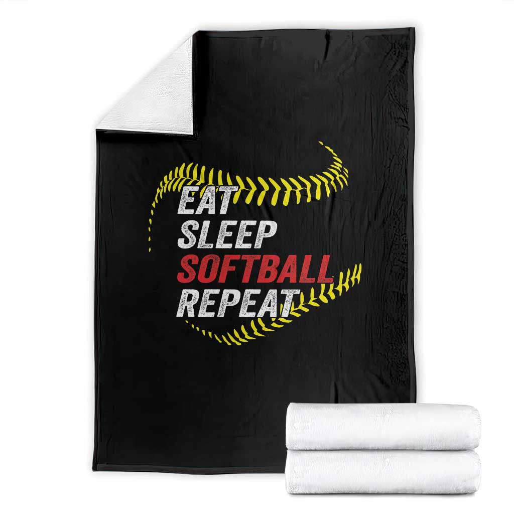 Eat Sleep Softball Repeat Throw Blanket Funny Softball Player TS11 Black Print Your Wear