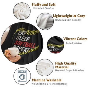 Eat Sleep Softball Repeat Throw Blanket Funny Softball Player TS11 Print Your Wear