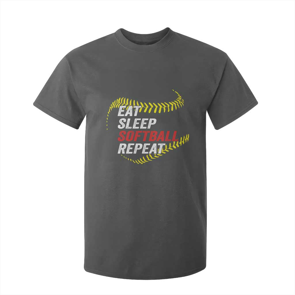 Eat Sleep Softball Repeat T Shirt For Kid Funny Softball Player TS11 Dark Heather Print Your Wear
