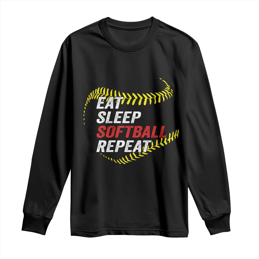 Eat Sleep Softball Repeat Long Sleeve Shirt Funny Softball Player TS11 Black Print Your Wear