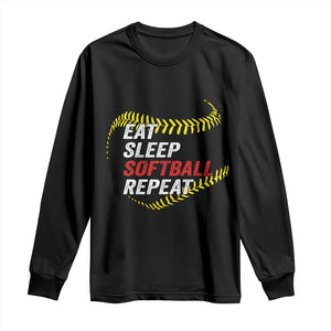 Eat Sleep Softball Repeat Long Sleeve Shirt Funny Softball Player TS11 Black Print Your Wear