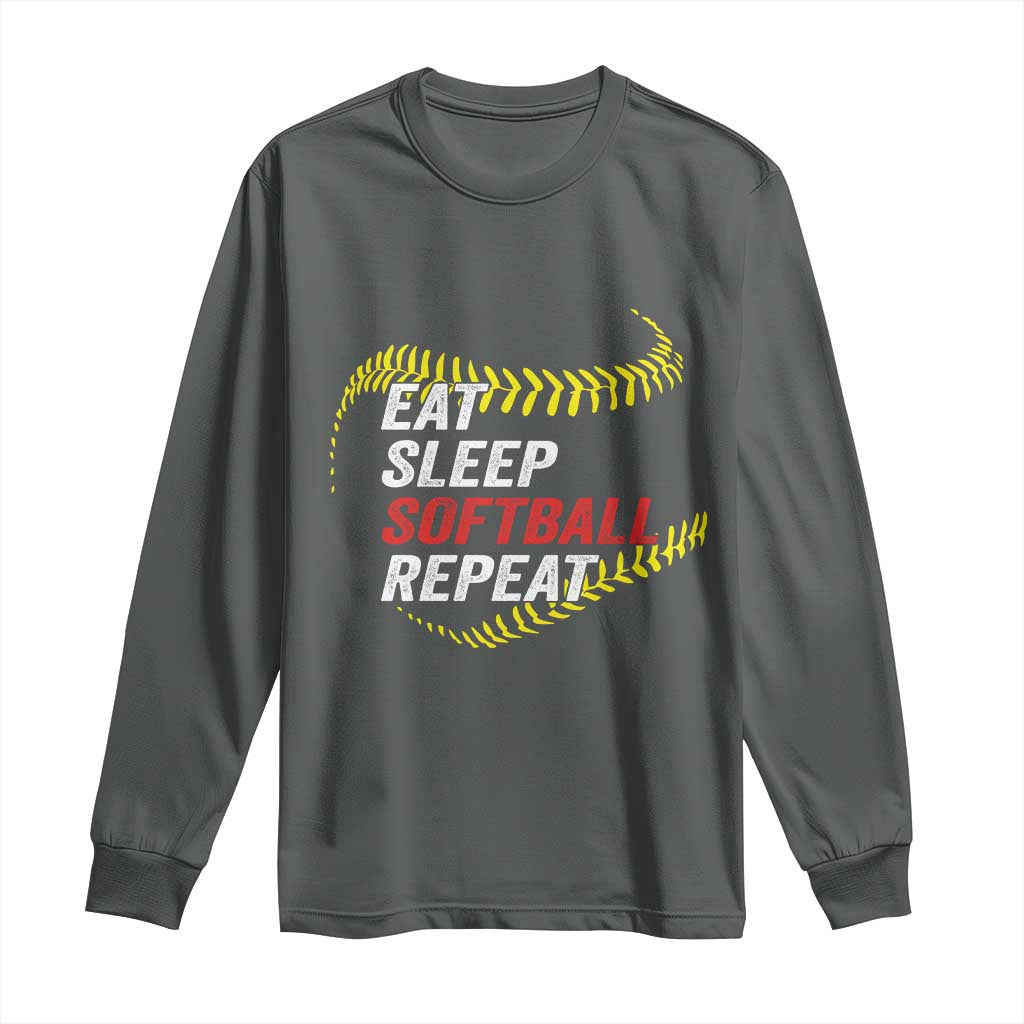 Eat Sleep Softball Repeat Long Sleeve Shirt Funny Softball Player TS11 Dark Heather Print Your Wear