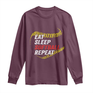 Eat Sleep Softball Repeat Long Sleeve Shirt Funny Softball Player TS11 Maroon Print Your Wear