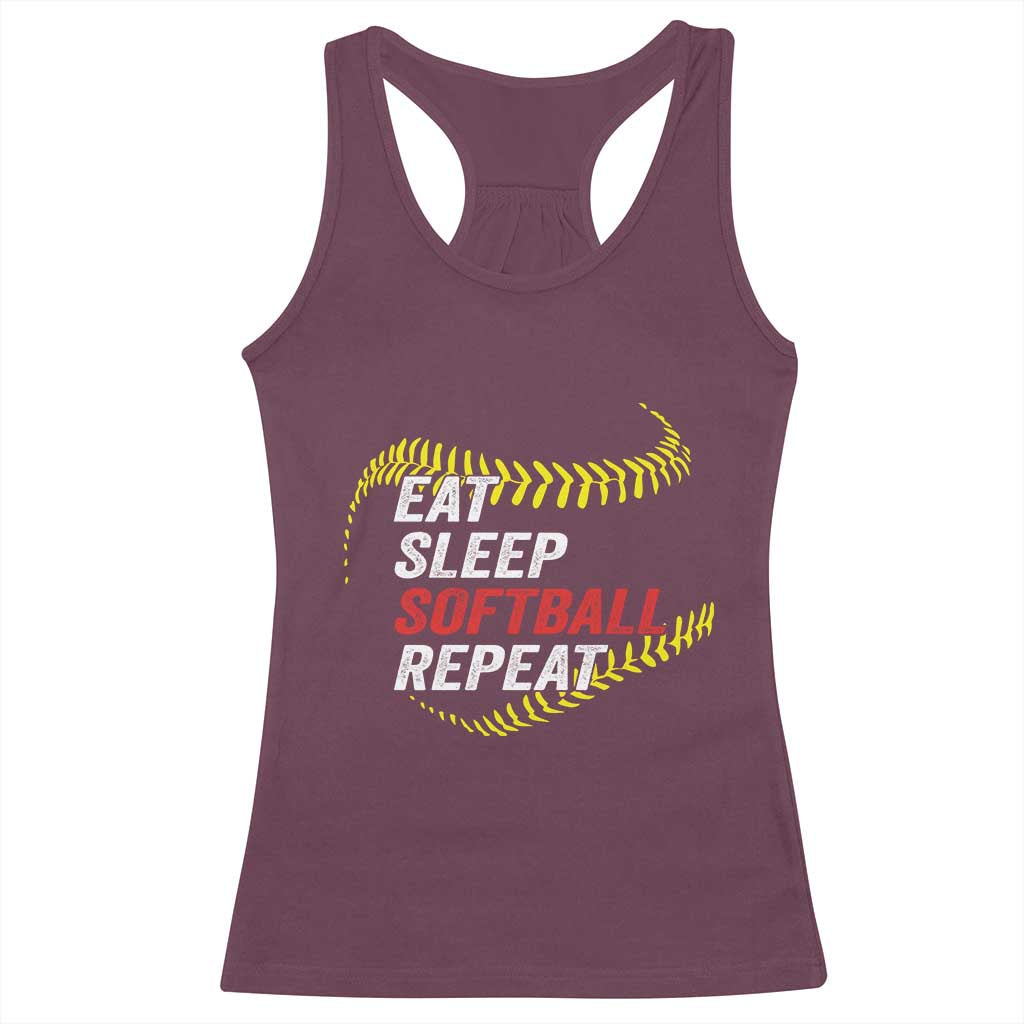 Eat Sleep Softball Repeat Racerback Tank Top Funny Softball Player TS11 Maroon Print Your Wear