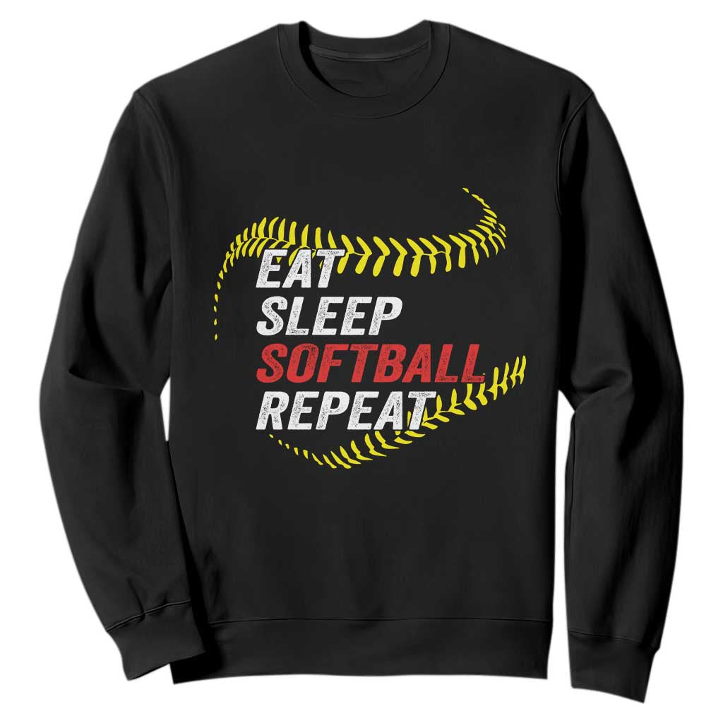 Eat Sleep Softball Repeat Sweatshirt Funny Softball Player TS11 Black Print Your Wear