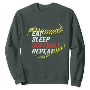 Eat Sleep Softball Repeat Sweatshirt Funny Softball Player TS11 Dark Forest Green Print Your Wear