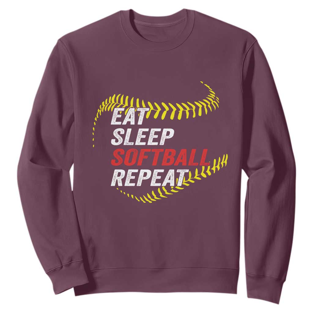Eat Sleep Softball Repeat Sweatshirt Funny Softball Player TS11 Maroon Print Your Wear