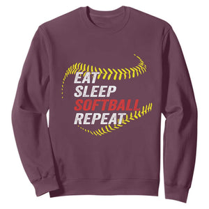 Eat Sleep Softball Repeat Sweatshirt Funny Softball Player TS11 Maroon Print Your Wear