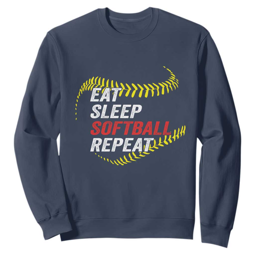 Eat Sleep Softball Repeat Sweatshirt Funny Softball Player TS11 Navy Print Your Wear
