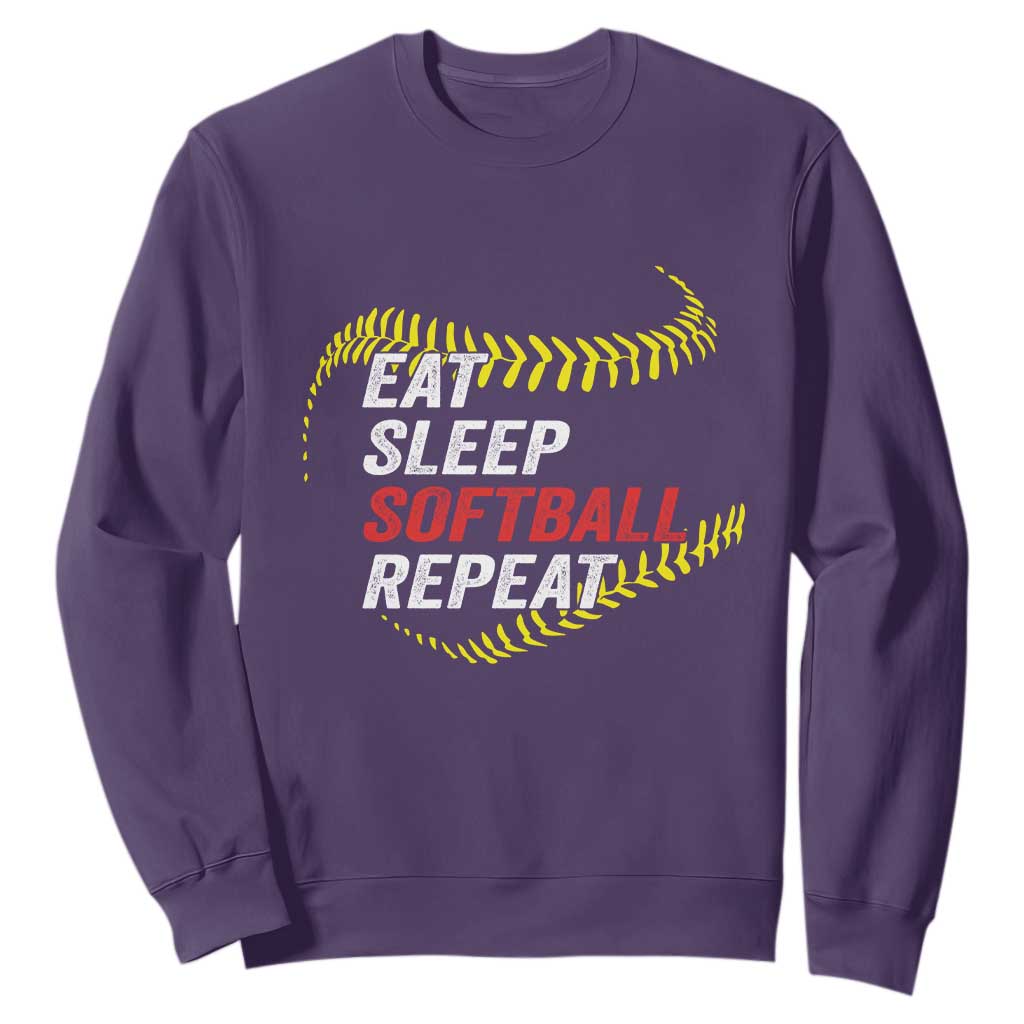 Eat Sleep Softball Repeat Sweatshirt Funny Softball Player TS11 Purple Print Your Wear