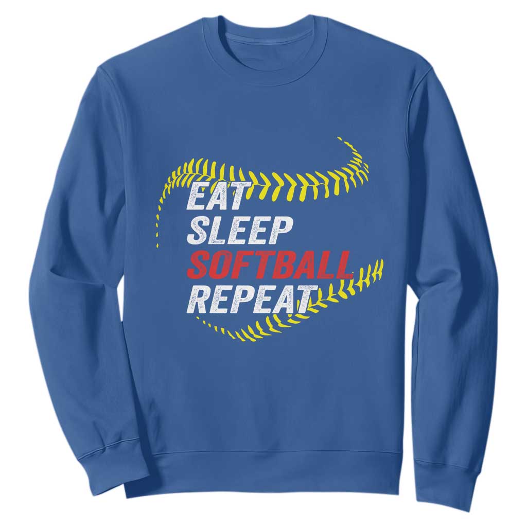 Eat Sleep Softball Repeat Sweatshirt Funny Softball Player TS11 Royal Blue Print Your Wear