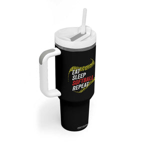 Eat Sleep Softball Repeat Tumbler With Handle Funny Softball Player TS11 Print Your Wear