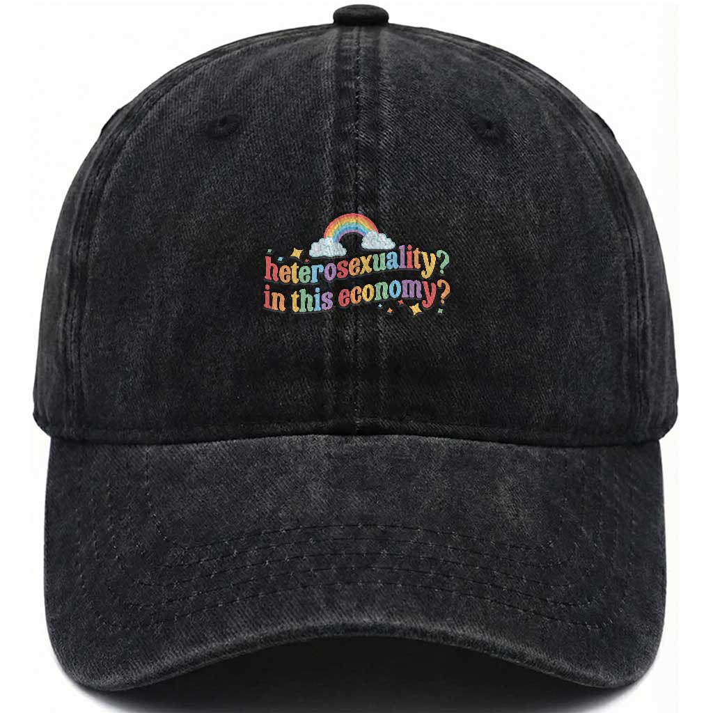 Funny Heterosexuality In This Economy Washed Cotton Baseball Cap Rainbow LGBTQ+ Pride TS11 Print Your Wear