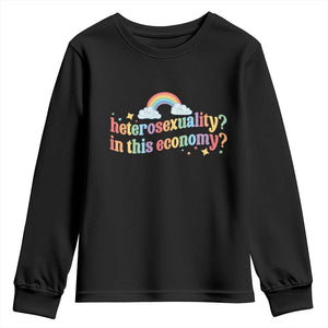 Funny Heterosexuality In This Economy Youth Sweatshirt Rainbow LGBTQ+ Pride TS11 Black Print Your Wear