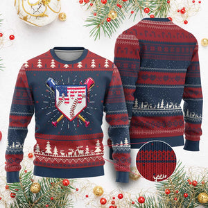 Funny Ice Cream Baseball Drip American Flag Knit Sweatshirt 4th Of July TS11 Burgundy Print Your Wear