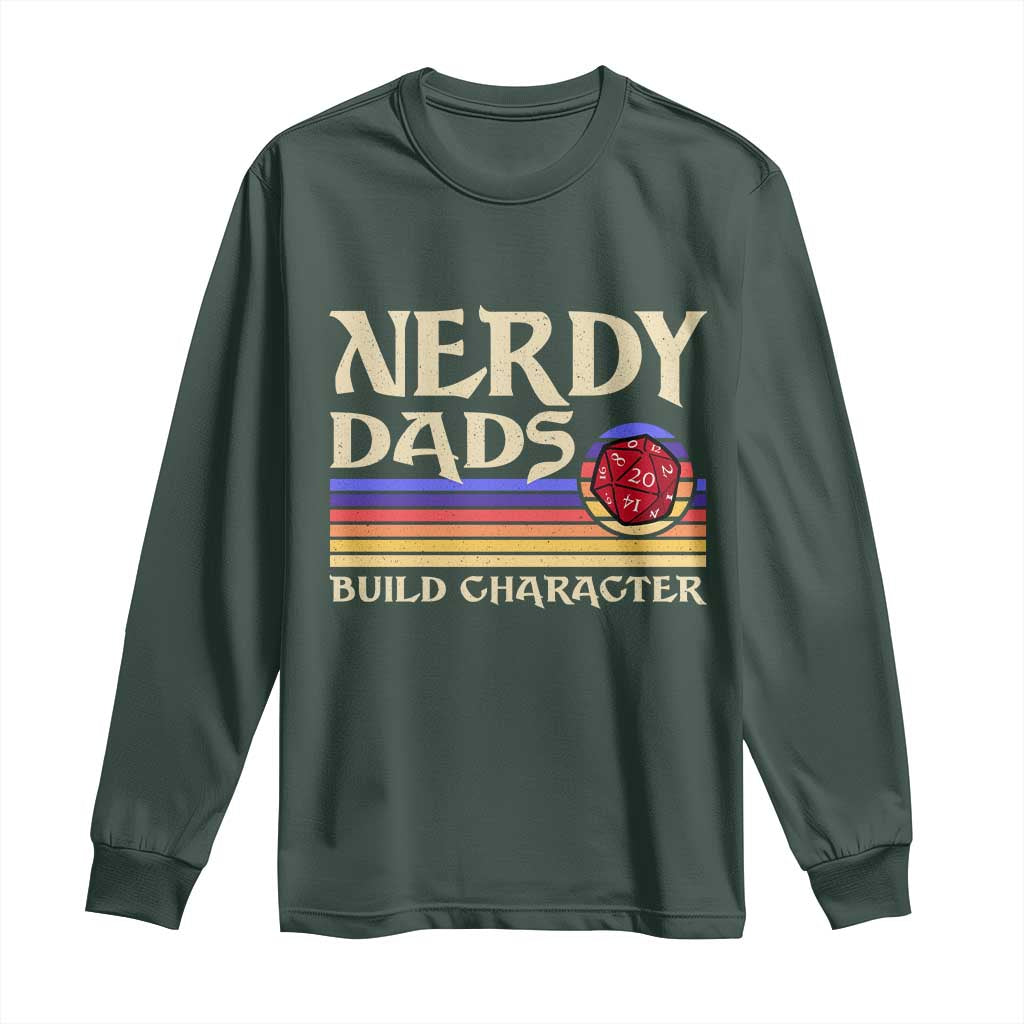 Nerdy Dad Long Sleeve Shirt Funny Fathers Day RPG Gaming D20 Tabletop TS11 Dark Forest Green Print Your Wear