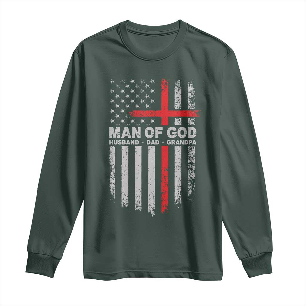 Man of God Husband Dad Protector Long Sleeve Shirt Christian Dad Fathers Day TS11 Dark Forest Green Print Your Wear