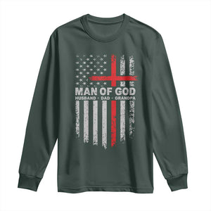 Man of God Husband Dad Protector Long Sleeve Shirt Christian Dad Fathers Day TS11 Dark Forest Green Print Your Wear