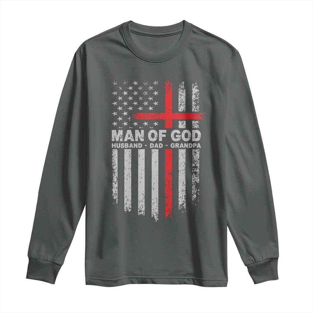 Man of God Husband Dad Protector Long Sleeve Shirt Christian Dad Fathers Day TS11 Dark Heather Print Your Wear