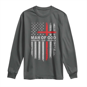 Man of God Husband Dad Protector Long Sleeve Shirt Christian Dad Fathers Day TS11 Dark Heather Print Your Wear