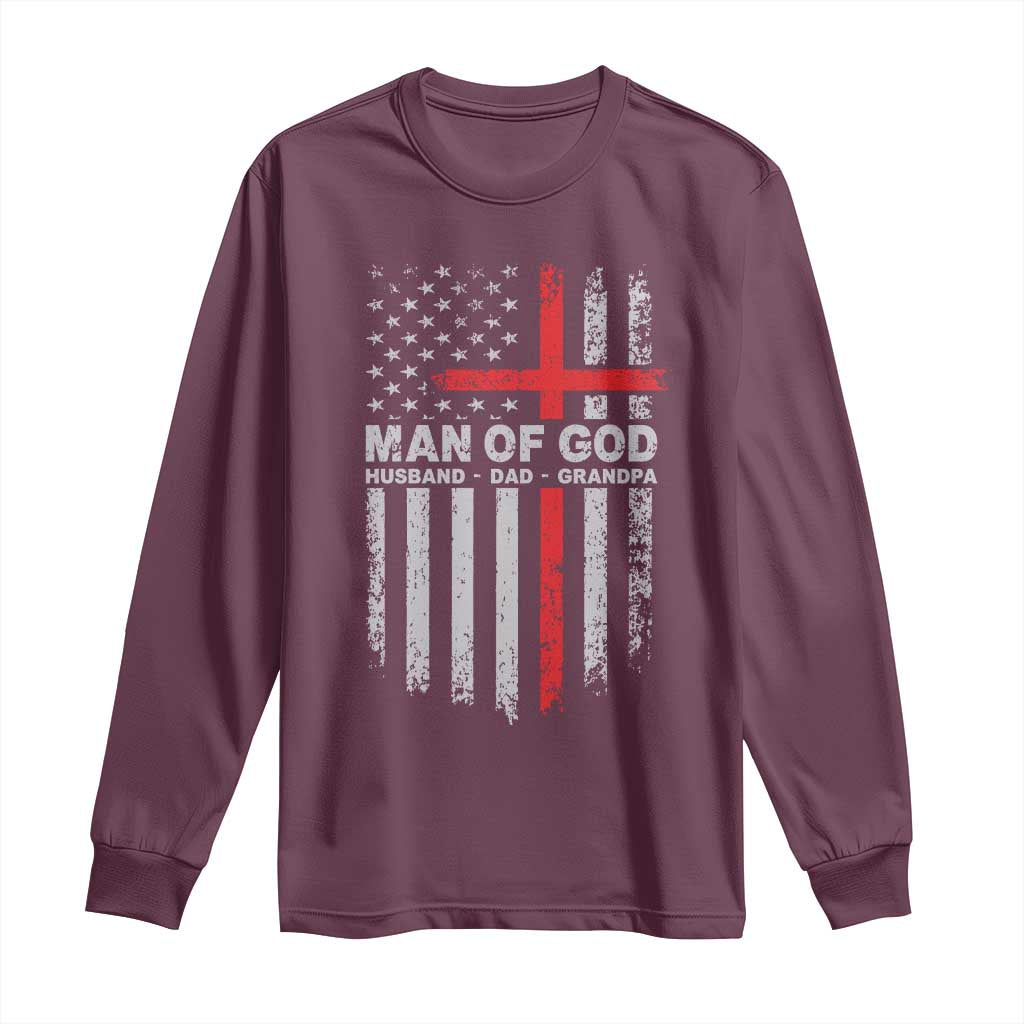 Man of God Husband Dad Protector Long Sleeve Shirt Christian Dad Fathers Day TS11 Maroon Print Your Wear