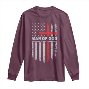 Man of God Husband Dad Protector Long Sleeve Shirt Christian Dad Fathers Day TS11 Maroon Print Your Wear
