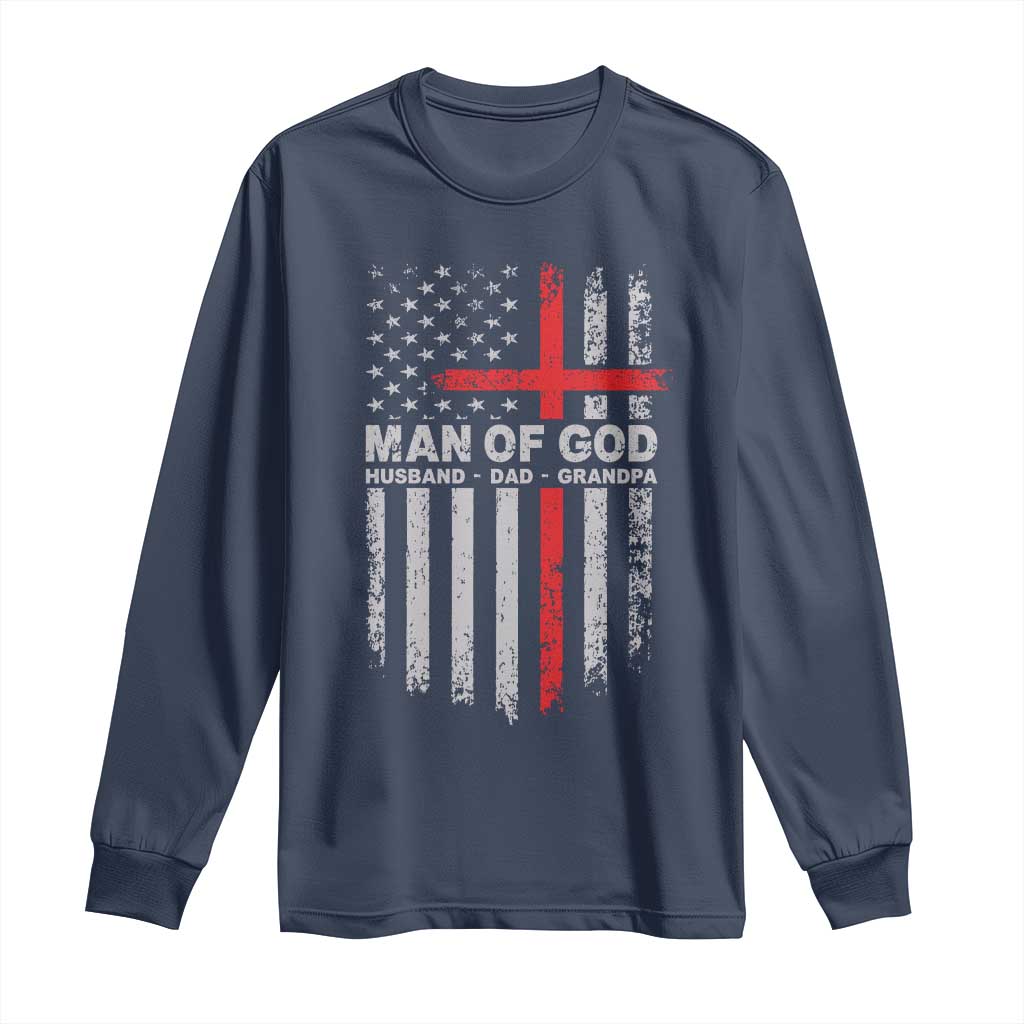 Man of God Husband Dad Protector Long Sleeve Shirt Christian Dad Fathers Day TS11 Navy Print Your Wear
