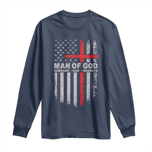 Man of God Husband Dad Protector Long Sleeve Shirt Christian Dad Fathers Day TS11 Navy Print Your Wear