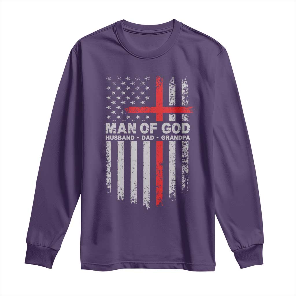 Man of God Husband Dad Protector Long Sleeve Shirt Christian Dad Fathers Day TS11 Purple Print Your Wear
