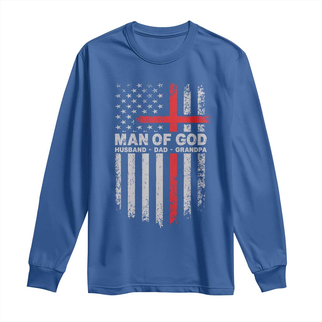 Man of God Husband Dad Protector Long Sleeve Shirt Christian Dad Fathers Day TS11 Royal Blue Print Your Wear