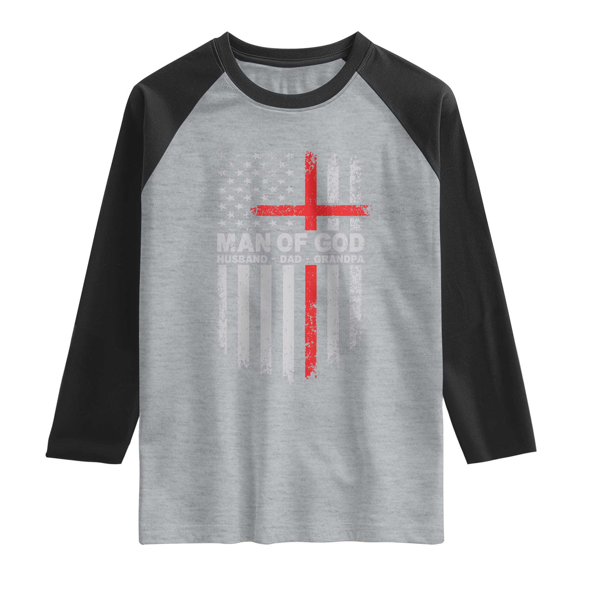 Man of God Husband Dad Protector Raglan Shirt Christian Dad Fathers Day TS11 Heather Gray Black Print Your Wear